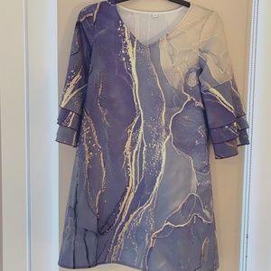 Venus "marble" blue and gold beach cover up dress - size M